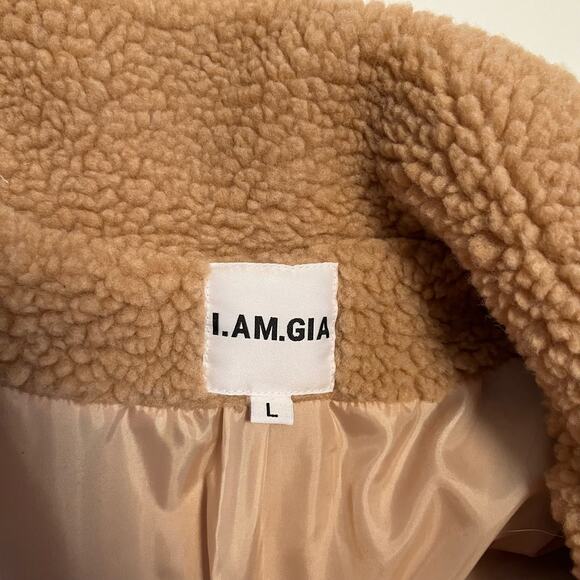 I.AM.GIA Jacket Size L Pixie Sherpa Teddy Tan Caramel Zip Up Oversized - Picture 4 of 12